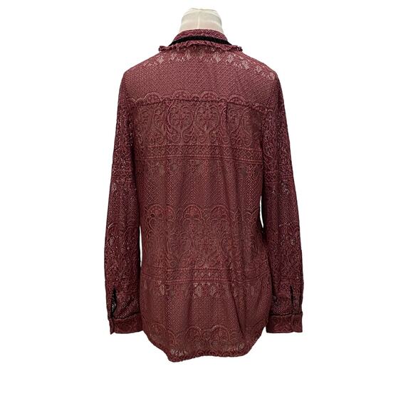 NEW IDEA Mauve Lace Button Up Blouse Black Velvet Trim / Bow XLARGE Whimsygoth - Picture 4 of 6